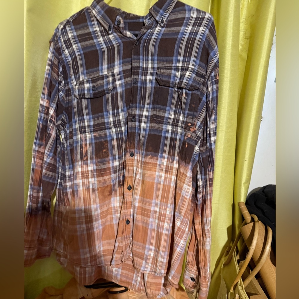 Faded glory bleached flannel shirt women size large excellent condition